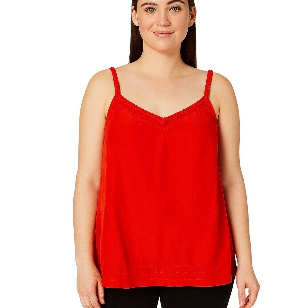 Banana Republic 100% silk orange tank flowy braided neckline loose fit SZ XS